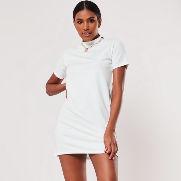 high neck shift dress with sleeves